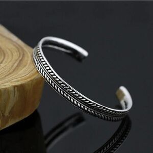 Braided Stamped Silver Tone Cuff Bracelet for Men or Women (thicker style) #502